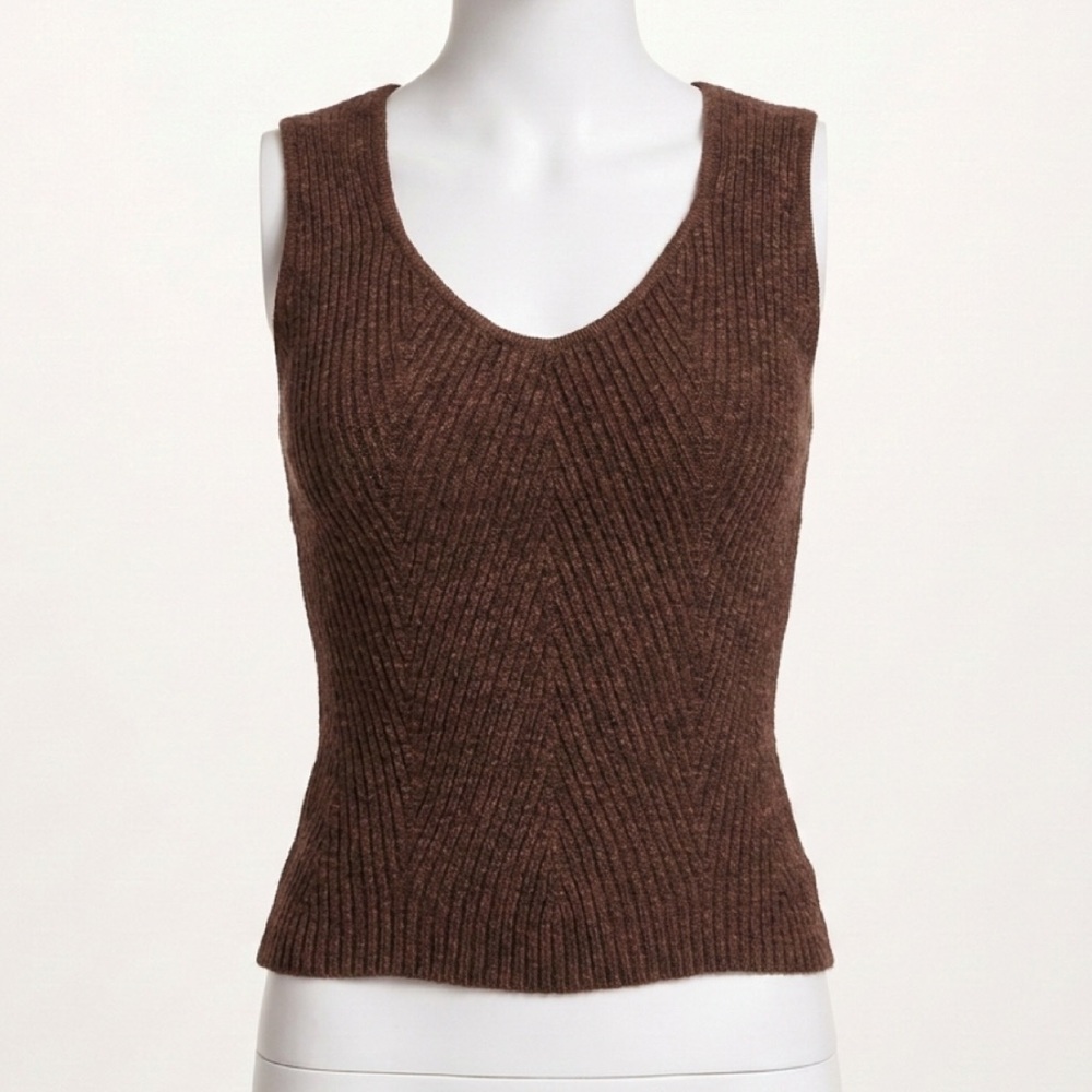 Dear John NEOMI Ground Coffee Ribbed Knit Top Size XS NWOT